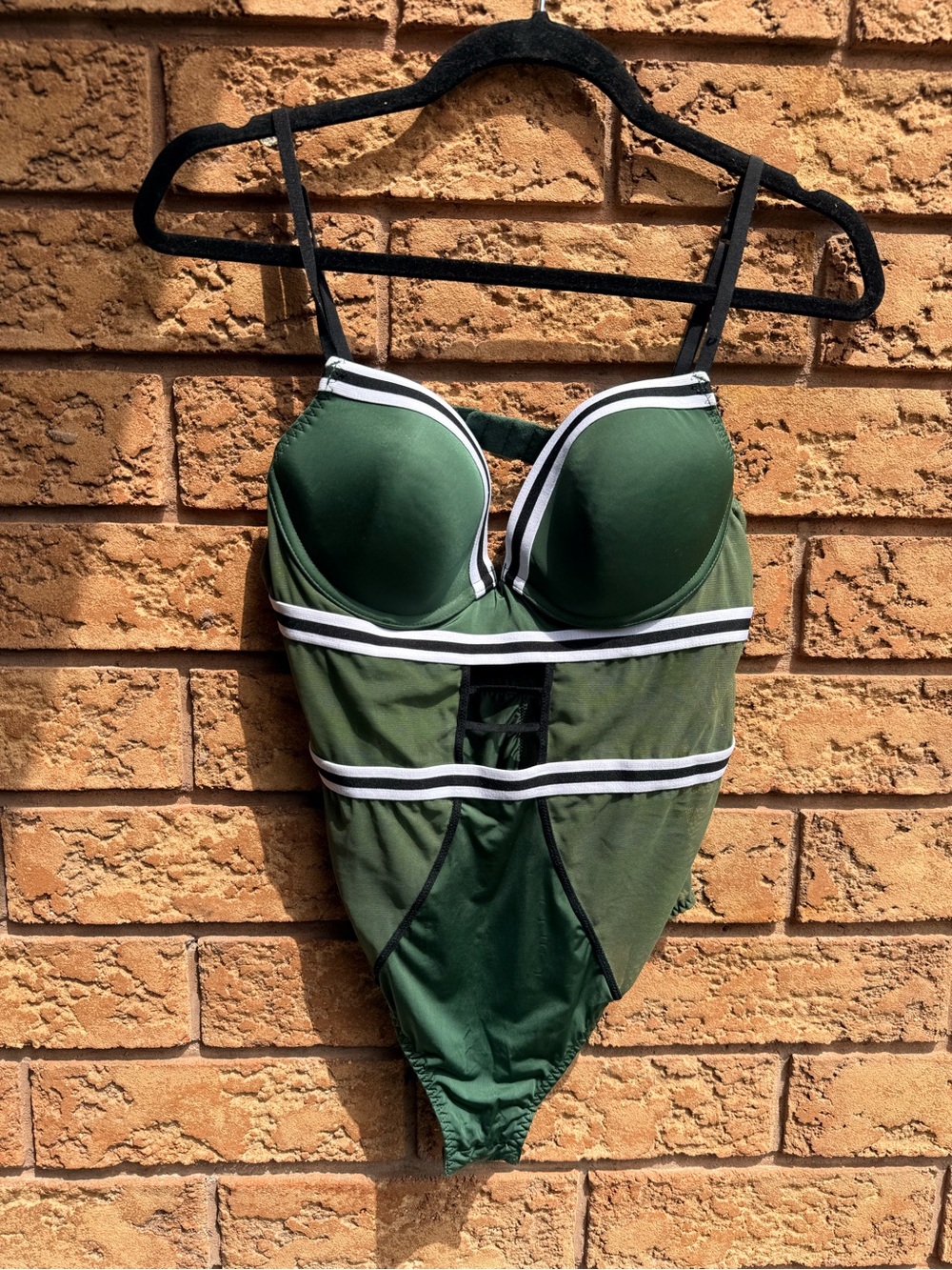 La Senza Olive Green Colourblock Mesh Bodysuit